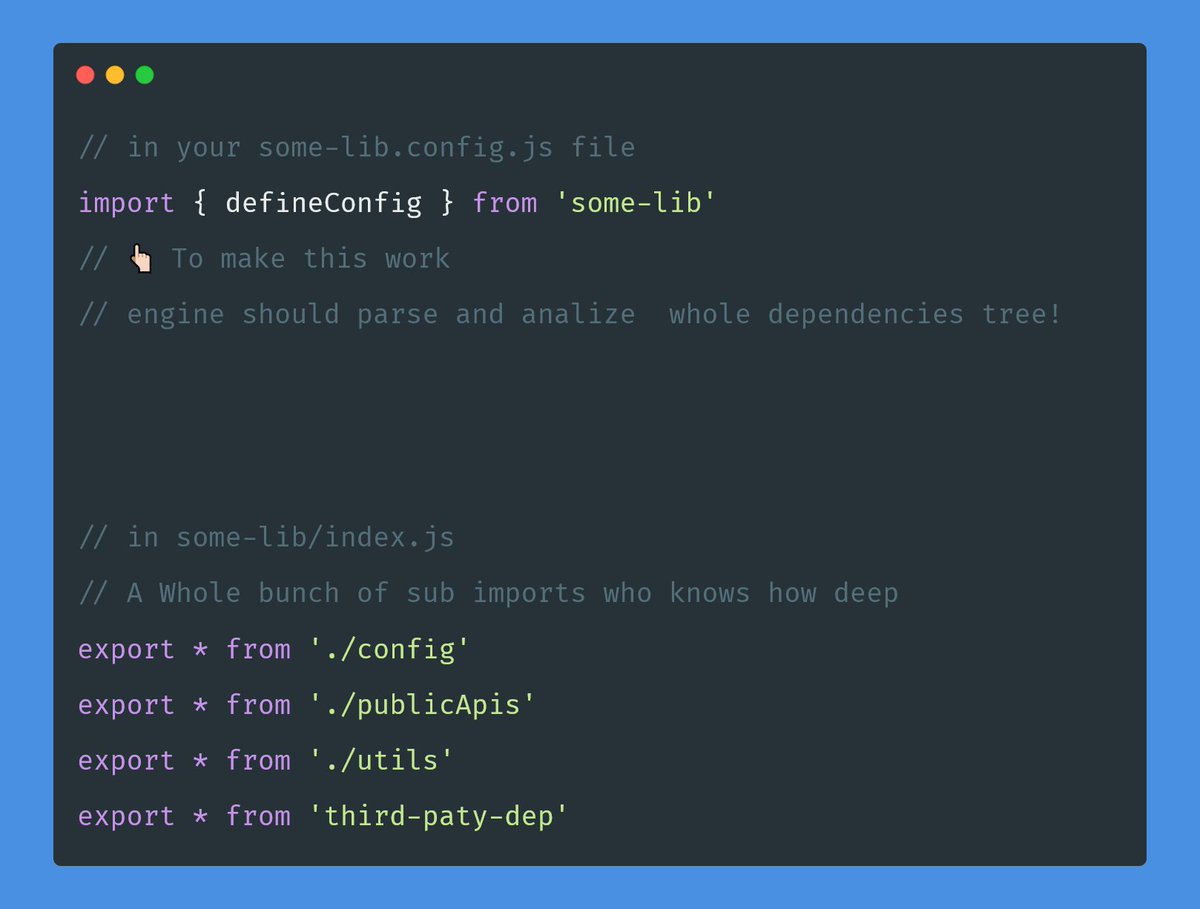 alex_kozack's tweet photo. #JSDoc give you one big benefit: the engine that will parse your config file do not have to deal with full dependency tree of the lib/framework from which you import the defaultConfig. One day, @nuxt_js even had to move the config to a separate file to avoid performance issues. https://t.co/3UIHcx9YWP