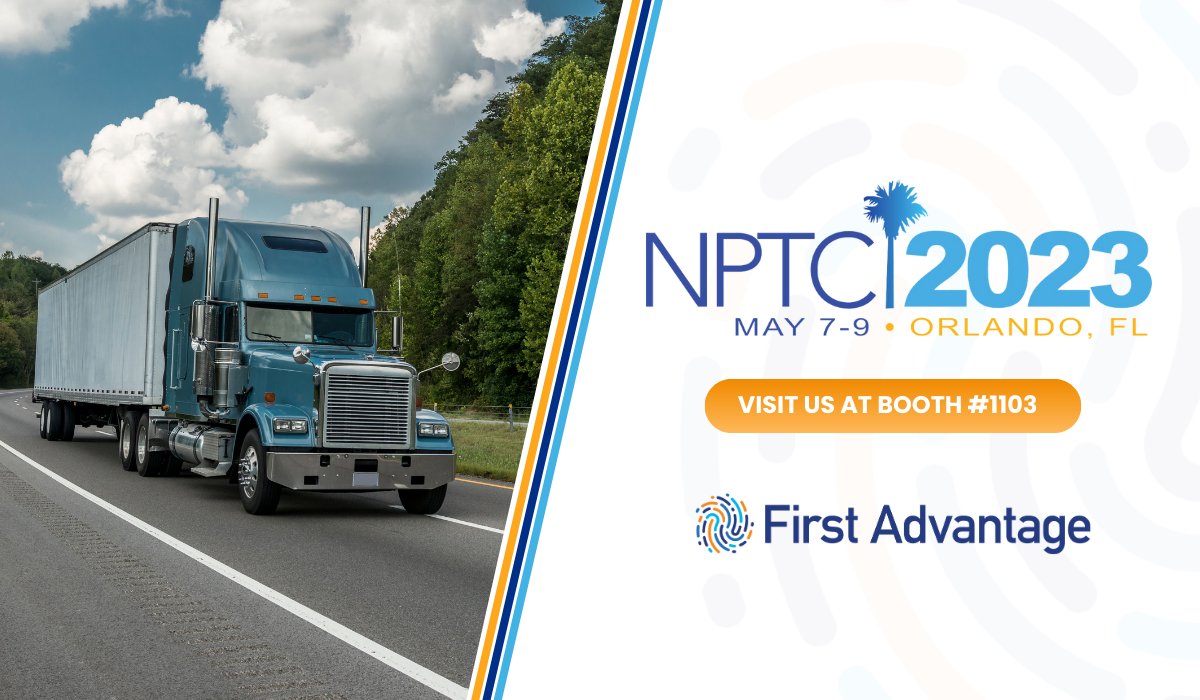 firstadvantage's tweet image. Our Transportation team is on the road to Orlando, FL to exhibit at #NPTC2023, May 7-9. Get your fleet and drivers road ready with our RoadReady solution. Visit us at booth #1103 to learn more! 

#NationalPrivateTruckCouncil  #Transportation #RoadReady #BackgroundScreening