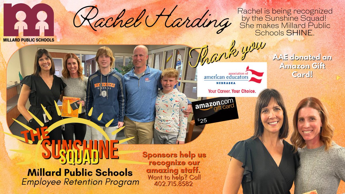 The Sunshine Squad awarded Rachel an Amazon Gift Card donated by the AAE! Rachel goes above and beyond to positively contribute to our Reeder community and culture. Congratulations from AAE! #SHINEwithMPS #Proud2bMPS <a href="/MPSHR/">MPS Human Resources</a> #ReederRocks @ReederElementaryRoadrunners