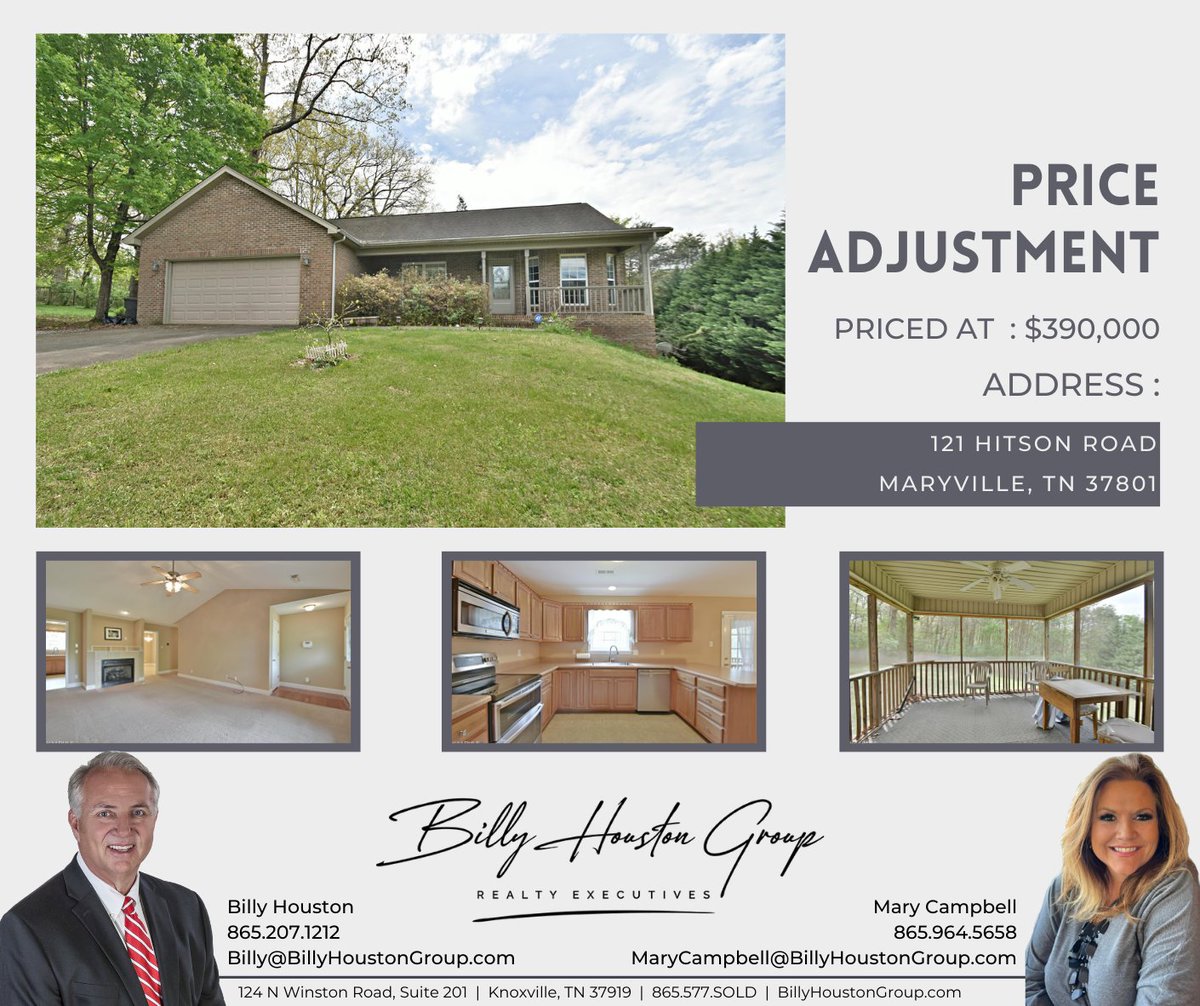 Price Adjustment!

Welcome to Maryville...... this is a great opportunity to live at the foothills of our beautiful Smoky Mtns. This 3 bedroom and 2 bath home is ready for any buyer out there!

MLS: flexmls.com/share/8bU1Y/12…

865.577.SOLD
BillyHoustonGroup.com

#priceadjustment