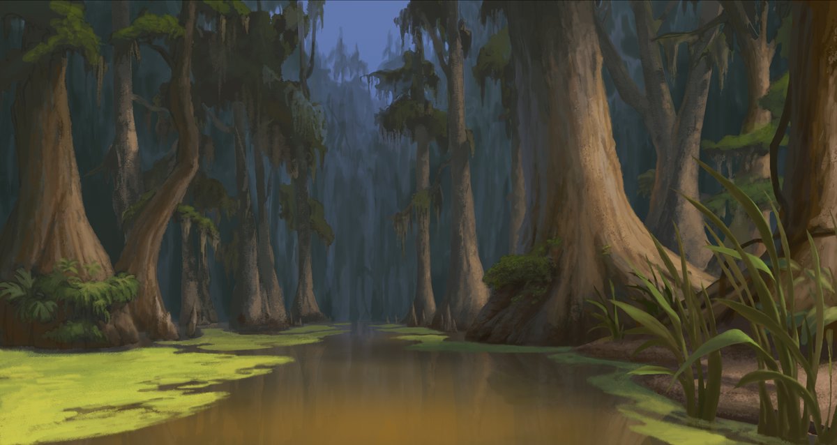 DisneyAnimation's tweet image. From New Orleans to the bayou, take a closer look at some of the backgrounds from The Princess and the Frog. ✨🎺