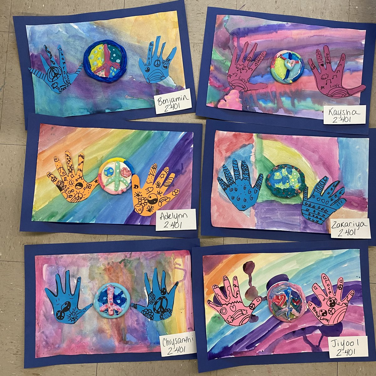 MsDTeachesArt's tweet photo. Competed My Own Two Hands projects by second graders at @BGreenSchool 💕 What can you do to make the world a better place? https://t.co/yS9s1Ua2oc