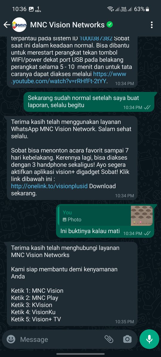 exliko's tweet photo. @MNCPlayID CS WhatsApp MNC kurang ajar, saya belum selesai bicara sudah main tutup sesi nya, begitukah cara kalian memperlakukan pelanggan? Kalau ndak karena langganan 1 tahun, sudah kuputus MNC pindah ke Biznet https://t.co/Wti15w6HLB