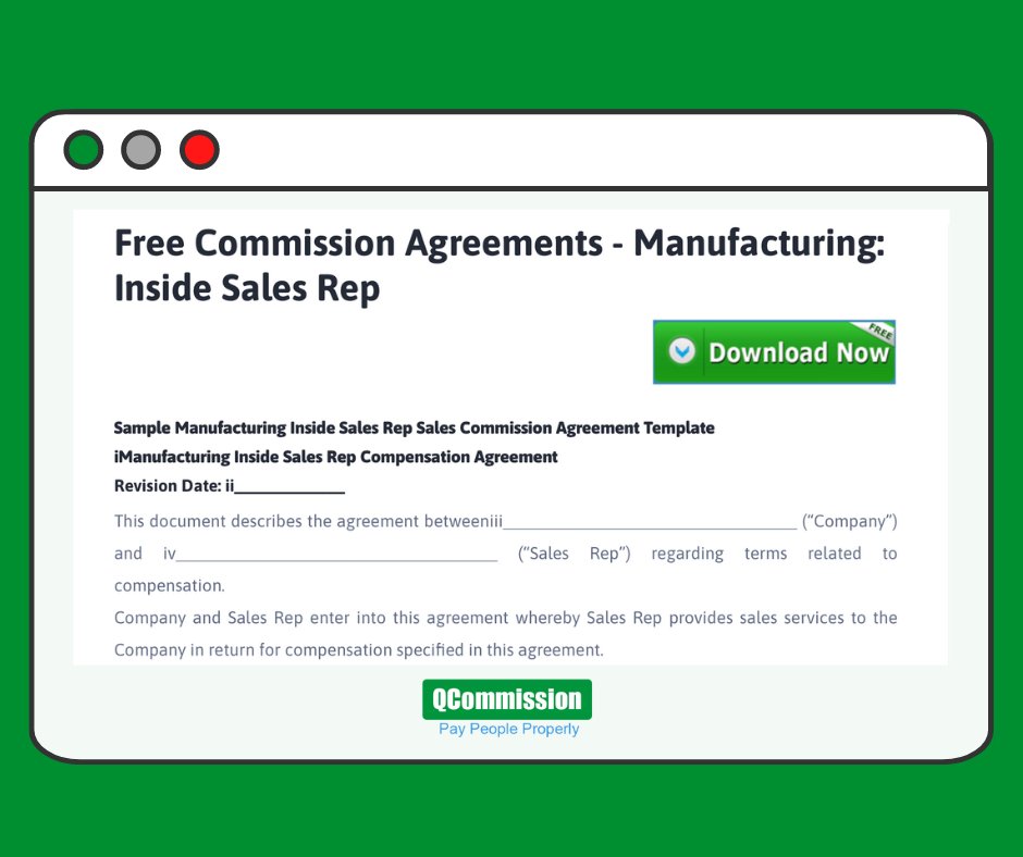 QCommission1's tweet photo. Do you need a sample commission agreement for Inside Sales Reps in the Manufacturing Industry? Here you go: https://t.co/vnTds9pcf3
It's free, so feel free to share! :)
#commissionagreement #compensationplan #salesperformancemanagement #manufacturing #spm #templates https://t.co/zt5gAsfWSL