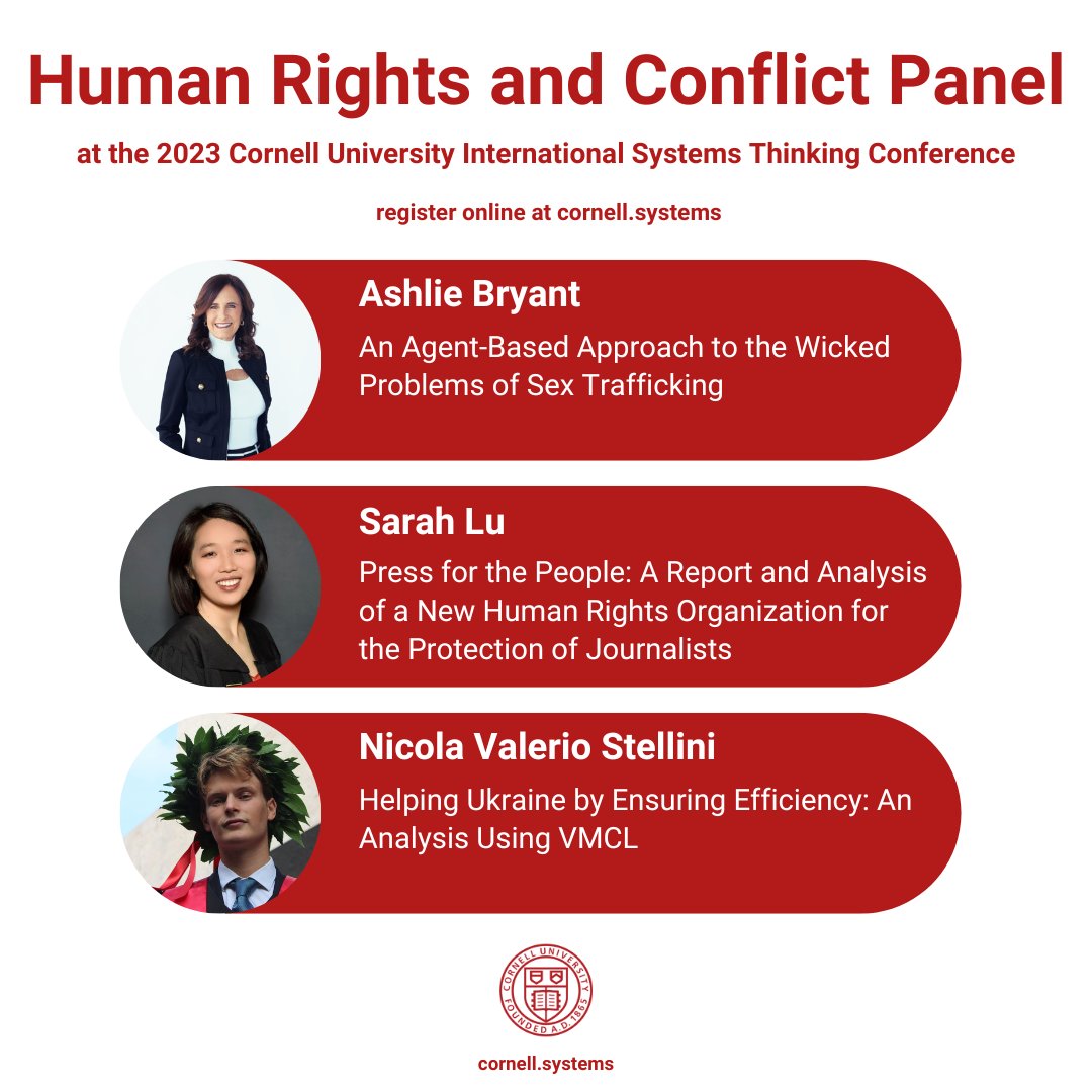 cabrerapodcast's tweet photo. Join us at the 2023 Cornell University International Systems Thinking Conference for a panel on Human Rights and Conflict. Our speakers provide insights on how to promote human rights and build peaceful societies. Register now!
#thinkx #cornelluniversity
https://t.co/b73G2f5WlQ https://t.co/teMuA7INay