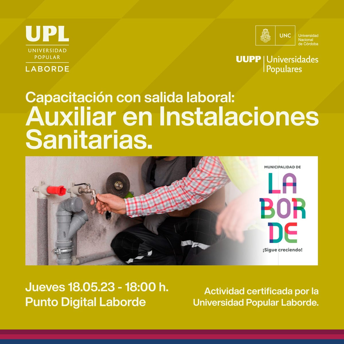 munilaborde's tweet photo. Capacitación con salida laboral.
"Auxiliar en Instalaciones Sanitarias". 
https://t.co/klbB8Ujlqr https://t.co/HhHC7qoIpp