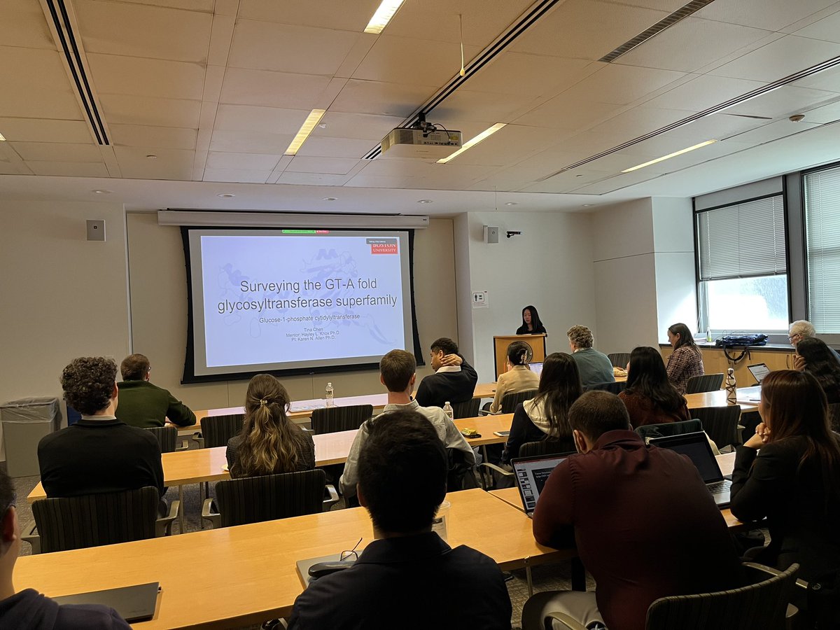 Congrats to Senior BU undergrad Tina Chen who gave a great talk on her research on glycosyltransferases in the Allen lab!!!  Go Tina!  <a href="/BUChemistry/">BU Chemistry</a> <a href="/allenlab/">Allen Lab</a>