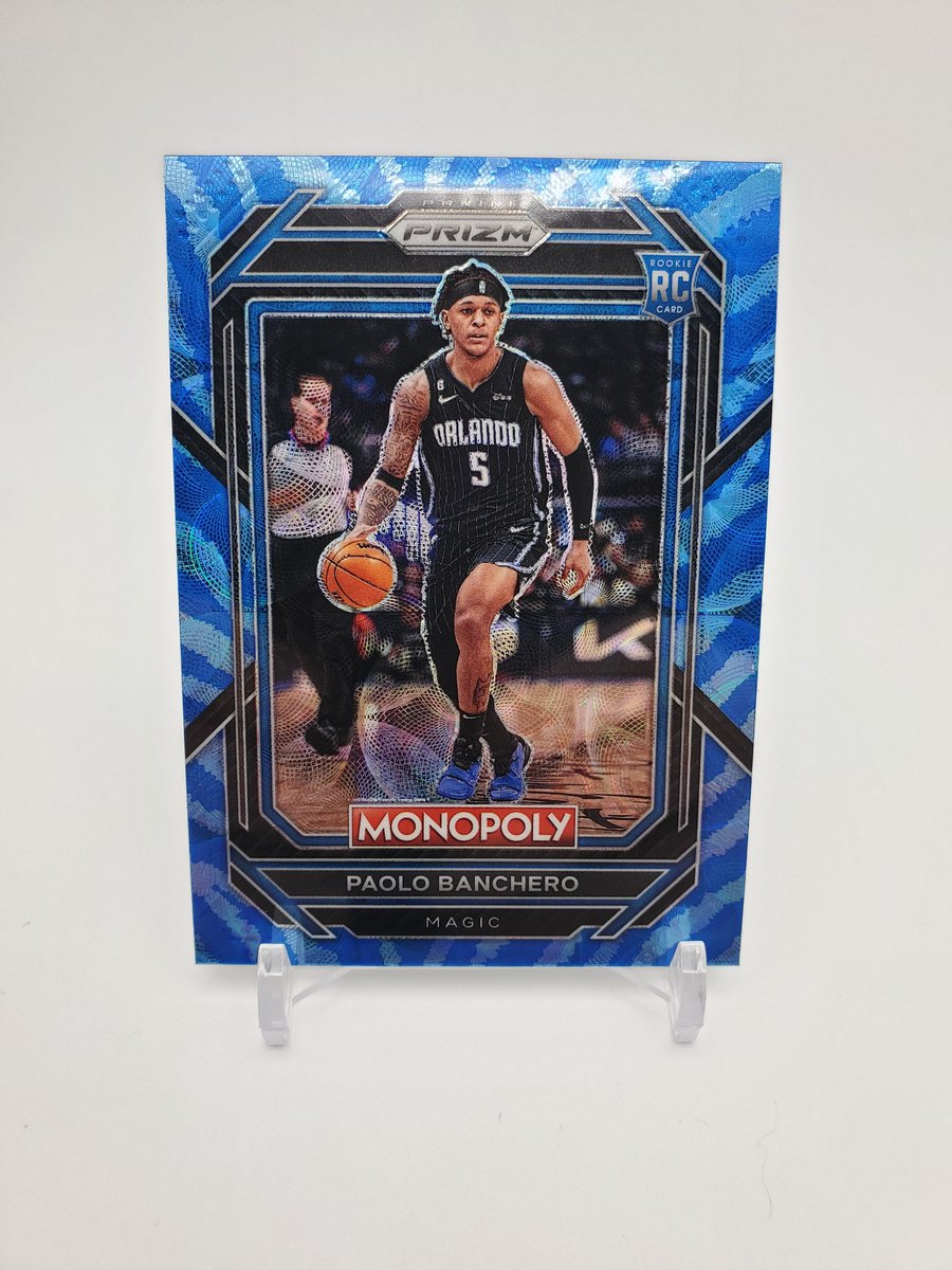 AKTriplePlay's tweet photo. One of my biggest pulls ever, and I rarely open basketball. Paolo Banchero Boardwalk Blue Tiger Stripe RC from #PrizmMonopoly  @PaniniAmerica @CardPurchaser @SportsCardBOT  #PaoloBanchero #PaniniPrizm #PrizmMonopoly #WhoDoYouCollect    #BasketballCards #PrizmBasketball https://t.co/RVa0xELTmE