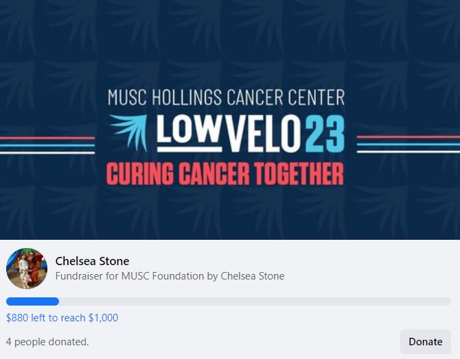 MUSCFoundation's tweet photo. Chelsea is riding to cure #cancer! 🚲💙Thank you, Chelsea, and all @lowvelo fundraisers for dedicating yourselves to changing what's possible! Start your own fundraiser at https://t.co/DUe1pGAD5M. Thank you! #changingwhatspossible #fundraiser #thankyou #LOWVELO https://t.co/fGq7FK9WG3