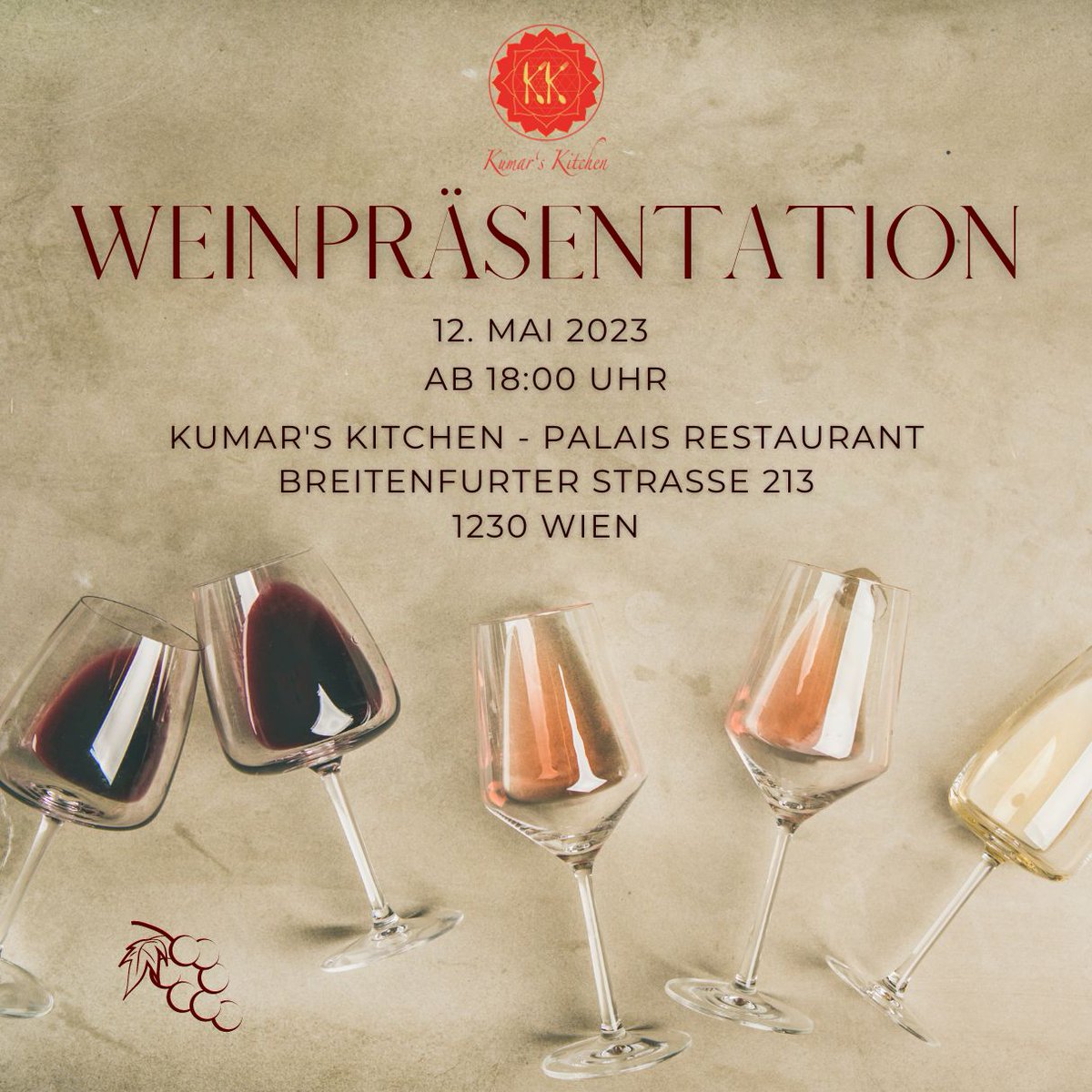 Liebe Gäste und Feinschmecker.

Gerne laden wir Sie für die Weinpräsentation am 12. Mai 2023 ein, begleitet wird der wundervolle Abend mit klassischer Klavier-Hintergrundmusik.

Wir bitte um Tischreservierung!

kumarskitchen.com

 #weinliebe #wineselction