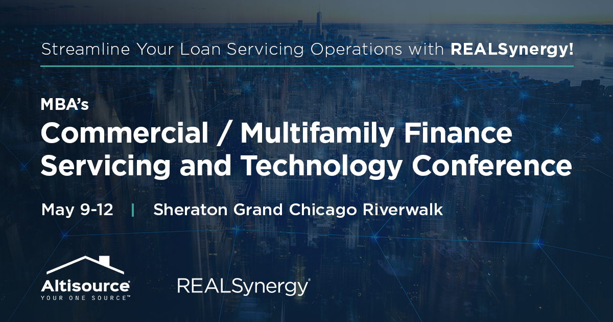Altisource's tweet photo. Looking for a top-notch commercial &amp; multi-family real estate loan servicing platform? Look no further than REALSynergy! Join us at the MBA's Commercial/Multifamily Finance Servicing and Technology Conference from May 9-12 in Chicago. Schedule meeting now: https://t.co/ugQnxfkkZs https://t.co/gktfXEZy7B