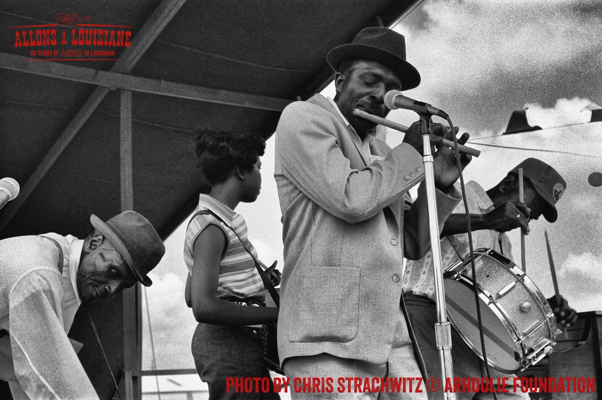 The Como Fife and Drum Band of Como, Mississippi, with Napolian Strickland on fife. Photographed at Jazz Fest in 1972 by Chris Strachwitz. @JazzFest @Jazznheritage @JazzFestArchive @wwoz_neworleans @krvsmedia #ChrisStrachwitz #Arhoolie #rootsmusic #blues #folk #americana
