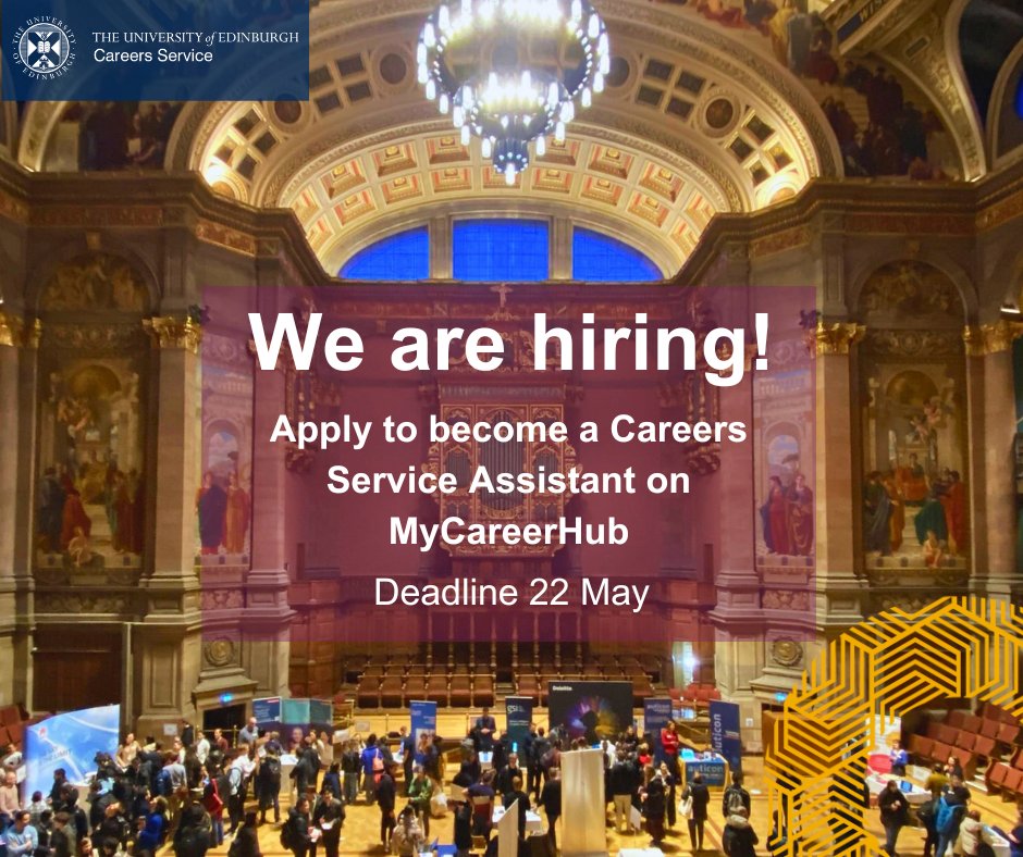 uofedcareers's tweet photo. We are hiring! As a Careers Service Assistant you could help support large-scale events like our Tech &amp; Data Fair, Creative &amp; Cultural events and many more. We are looking for friendly, outgoing students keen to make a difference. Does this sound like you? https://t.co/KEGUeuifMW https://t.co/xtQbmFnwgu