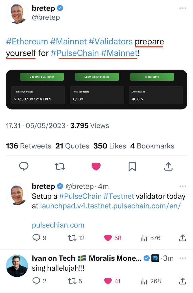 HviidHEX's tweet photo. JUST IN: #PulseChain developer @bretep warns people about Mainnet

It’s closing in on us. We have been warned A LOT now 

$HEX https://t.co/vdV95gERaY