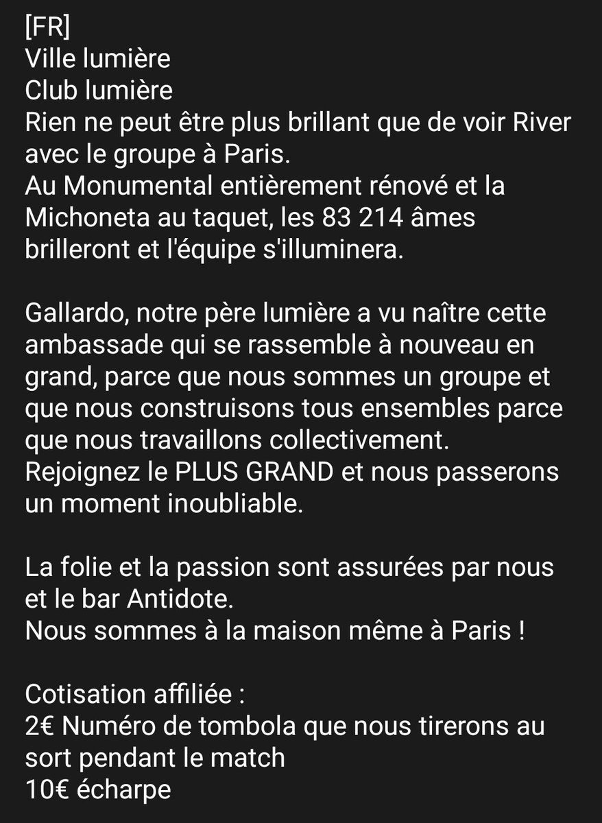 RiverPlateParis's tweet photo. Confirmado para el Superclásico de este domingo 07/05 !

River París

#RiverPlate #Superclasico #RiverParis #JuntosSomosMasGrande #ElMasGrande 
#River https://t.co/NhQBjUPGML