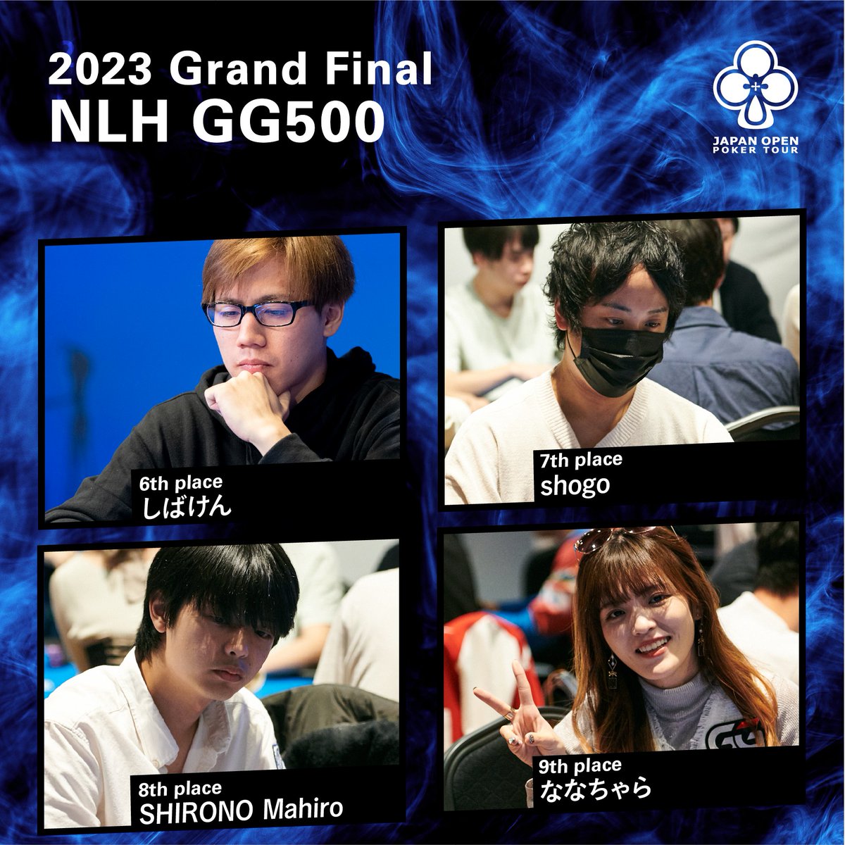 japanopenpoker's tweet photo. 【NLH GG500】

6-9位に入賞されたプレイヤーの皆様です。
入賞おめでとうございます✨

#JOPT https://t.co/Sf4vno5TtD