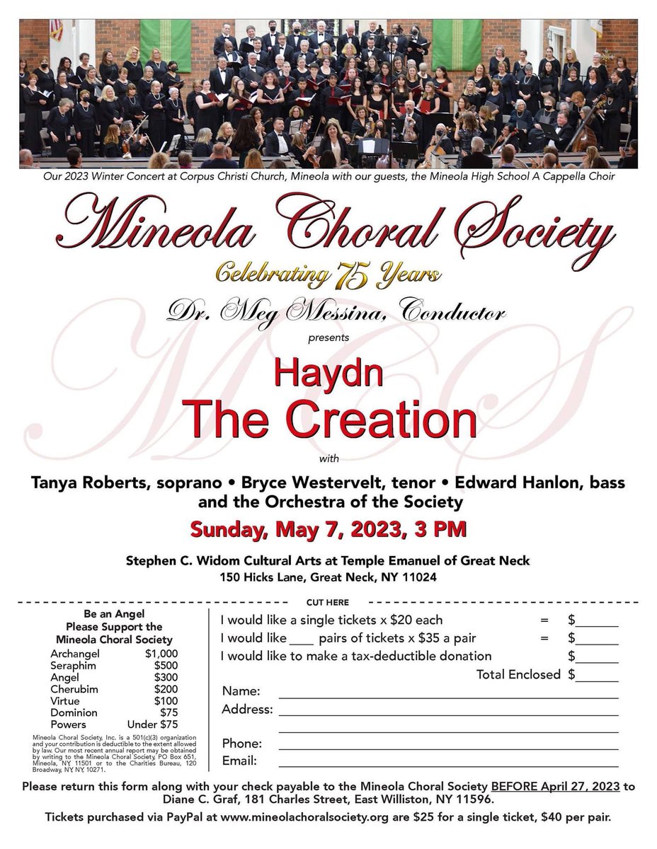 👀  The Mineola Choral Society will be presenting Haydn’s masterpiece “The Creation” on Sunday afternoon. Several <a href="/MineolaUFSD/">Mineola UFSD</a> community members and all sorts of other wonderful people will come together for this performance. Come check us out!