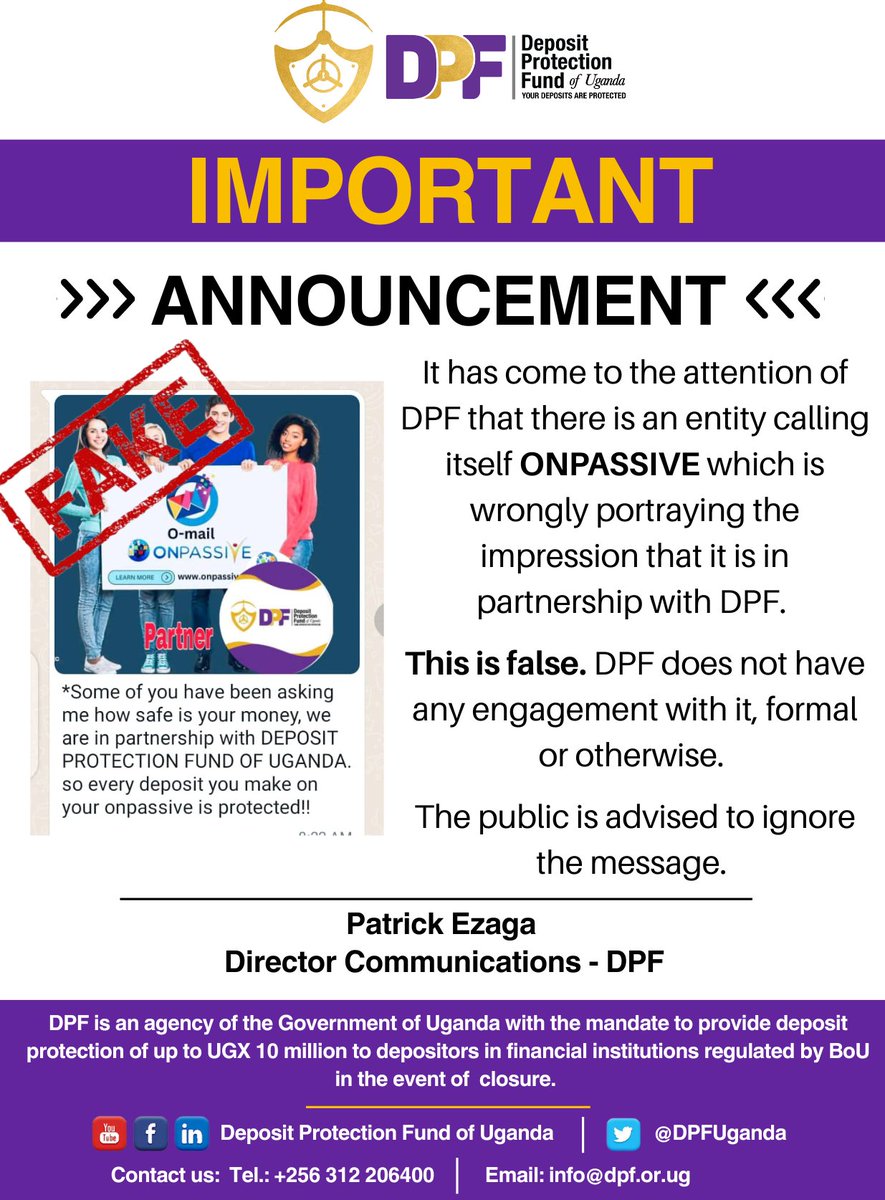 Deposit Protection Fund of Uganda (DPF) tweet media