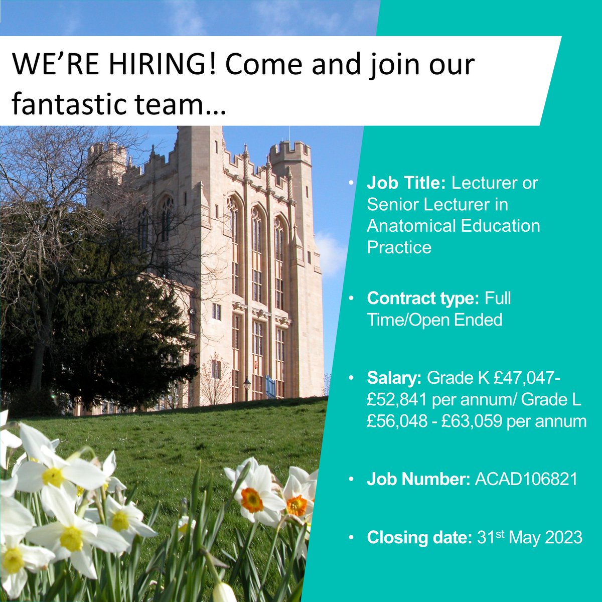 School of Anatomy, University of Bristol (@uobrisanatomy) on Twitter photo WE’RE HIRING
We have another exciting opportunity to join our expanding team!
We are seeking a specialist in anatomical education and pedagogy.
For further information, please visit: Bristol.ac.uk/jobs
For informal discussions, please contact: hos-anat@bristol.ac.uk WE’RE HIRING
We have another exciting opportunity to join our expanding team!
We are seeking a specialist in anatomical education and pedagogy.
For further information, please visit: Bristol.ac.uk/jobs
For informal discussions, please contact: hos-anat@bristol.ac.uk