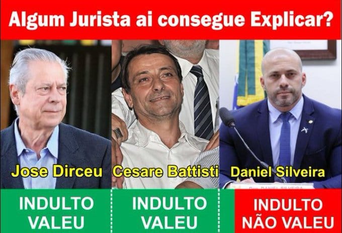 alertatotal's tweet image. Algum JURISTA consegue justificar por que o indulto presidencial valeu para José Dirceu, Cesare Battisti &amp;amp; outros, mas foi supremamente negado ao Daniel Silveira? Uma atribuição privativa do Presidente da República, claramente inscrita na Constituição, pode ser desrespeitada?