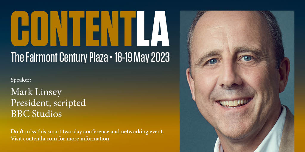 C21Media's tweet photo. Delighted to announce Mark Linsey will speak at Content LA in May when the content business gathers to discuss current and future trends. Come and join us for a smart two-day conference and networking event. https://t.co/4jufDLtaCO #contentla #drama #formats #bbcstudios https://t.co/ZE68m2Zvih
