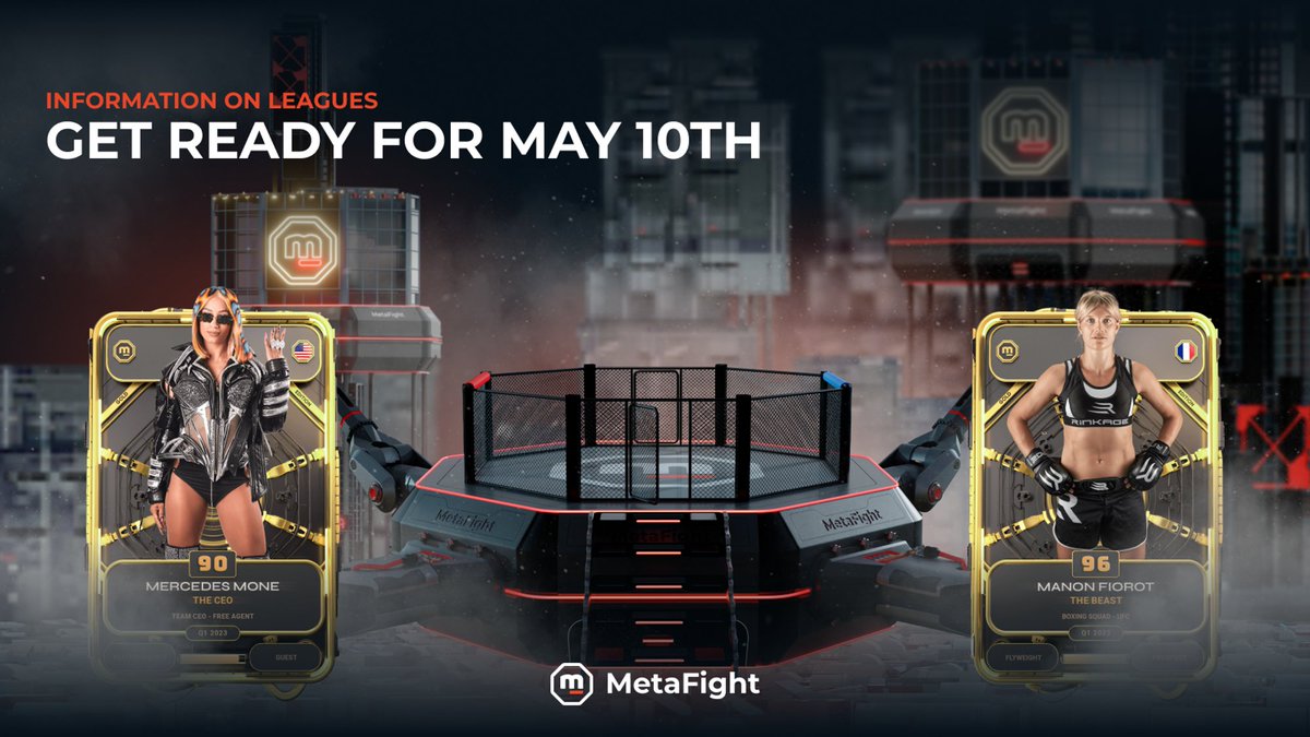 MetaFightOff's tweet photo. 🏟️ Information on Leagues

👀 Discover updates related to the leagues and what awaits you for this May 10th:

✅New Arena “Extended Arena” with Low Fight Session costs: allow players with many cards to use them in a dedicated arena without impacting their potential ranking in other arenas
✅From 11 to 14 leagues available
✅More than 2000 Metafight players will be rewarded in the leaderboard🎁
✅Get more restrictive filters & Weekly criterias’ changing
✅Modification of the cost of the Fight Sessions
✅Multi-phase testing of the new combat algorithm in the new leagues

🥊 Sign up now on https://t.co/srwderL3XA and receive for free 3x Starter Pack to kick off your adventure!