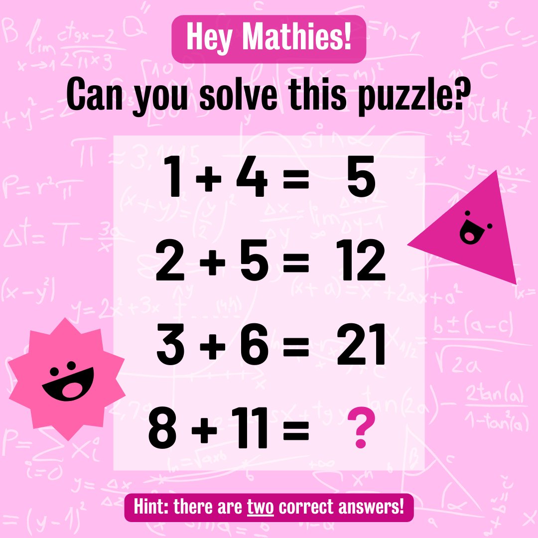 WaterlooMath's tweet photo. Hey Mathies!

This Friday, we have a fun puzzle for you.
Can you solve it? 

There are two correct answers; try to find them both and comment below! https://t.co/7TCCgpPPMV