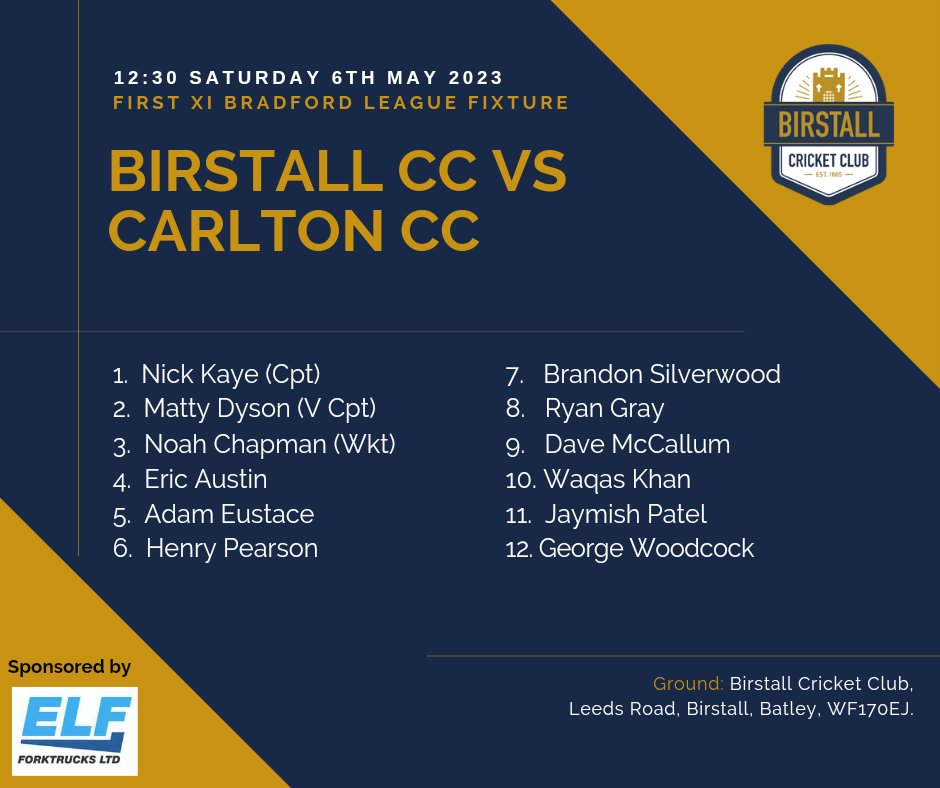 BirstallCricket's tweet photo. 🚨TEAM NEWS 🚨 After plenty of anticipation. Teams are here for tomorrows fixtures. 1 XI hoping to get their season rolling with the task of beating Carlton at HQ whilst the 2 XI are looking to amend last weeks defeat whilst on the road to Altofts. Support is welcomed. #upthebcc https://t.co/emkyEFp30J