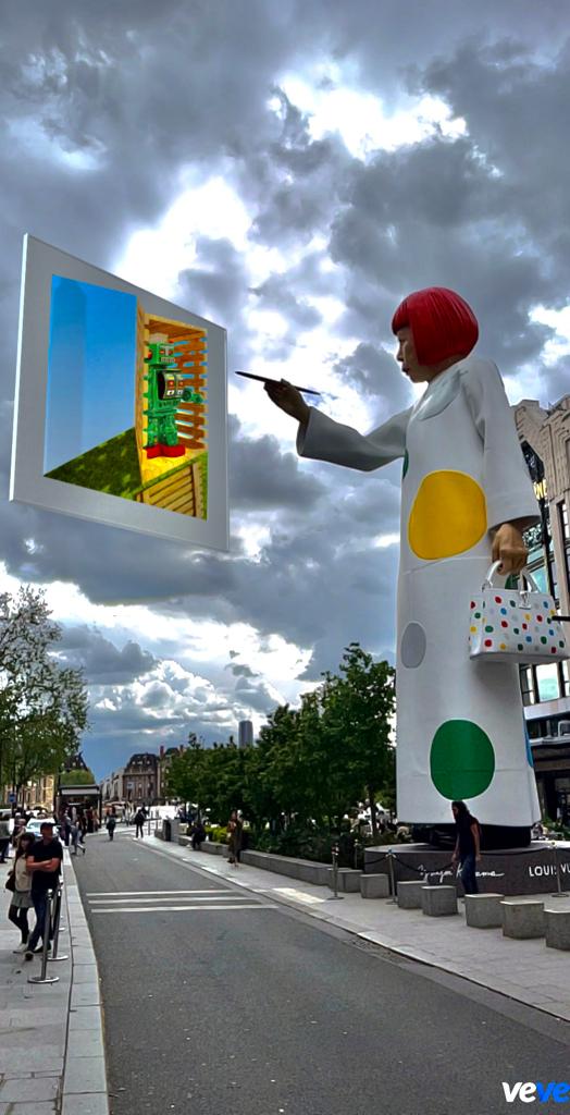 ArgazVV's tweet photo. Here is My entry for the @veve_official competition :) ! 
Open Air Painting : Kusama pays tribute to Patrick Hughes by painting his work, in the colors of her dress, under the light of the sky in Paris 
#HughesxVeVe #VeVe #PatrickHughes
#CollectorsAtHeart 💙 #Paris #vevefam https://t.co/Y5uVzhiVTp