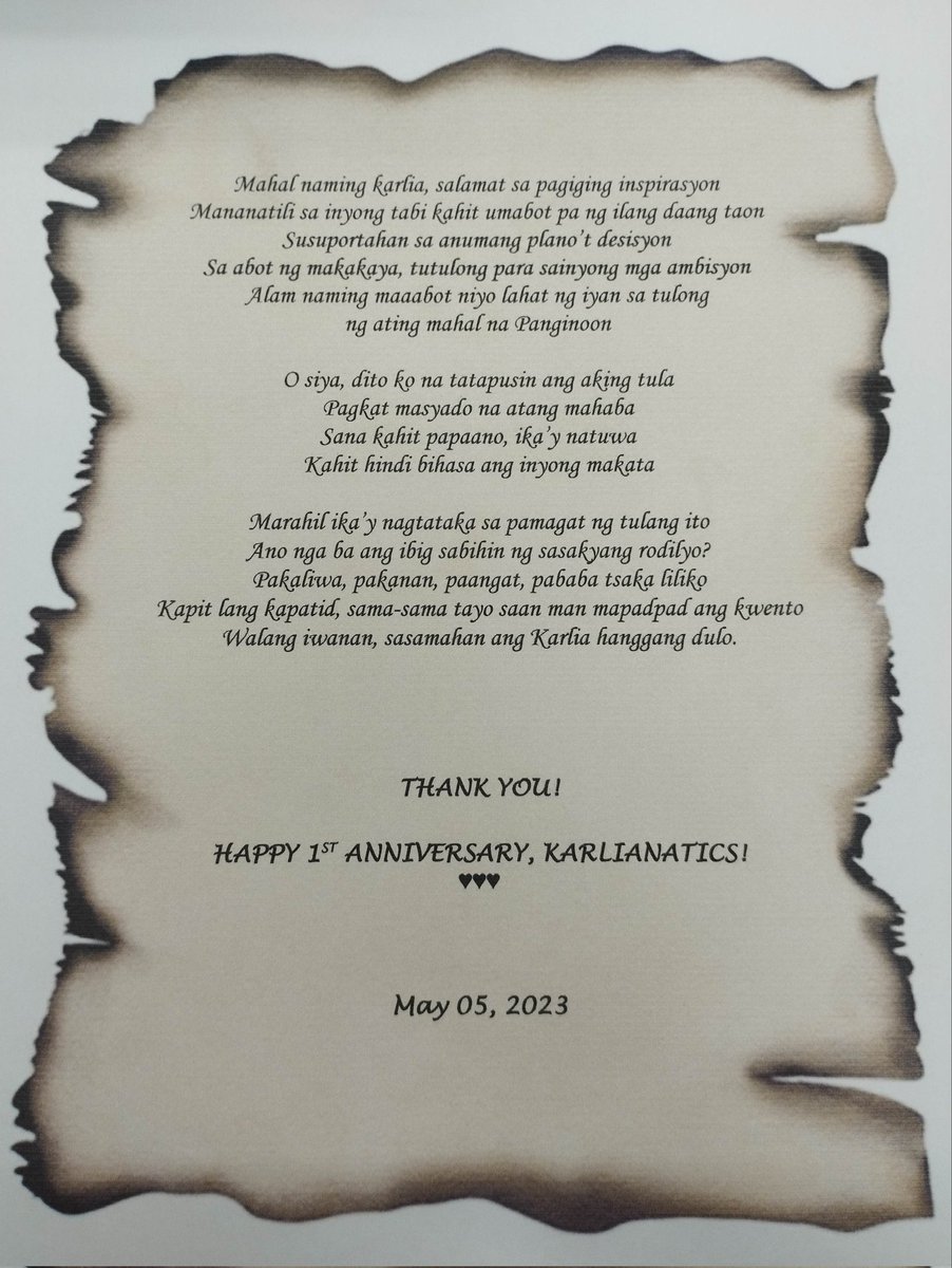 armieraculous's tweet photo. "Sasakyang Rodilyo" 
By: Yours truly (Armie G.)

Happy Anniversary, 
KARLIANATICS FAMILY! 🧡🧡
If you know the story we've been through, you would know why it is titled " sasakyang rodilyo". ☺️

P.S. not a pro writer  kaya pagpasensyahan niyo na po. ☺️
@KarlLimpin
@MahaliaElka https://t.co/IszOTSThxn