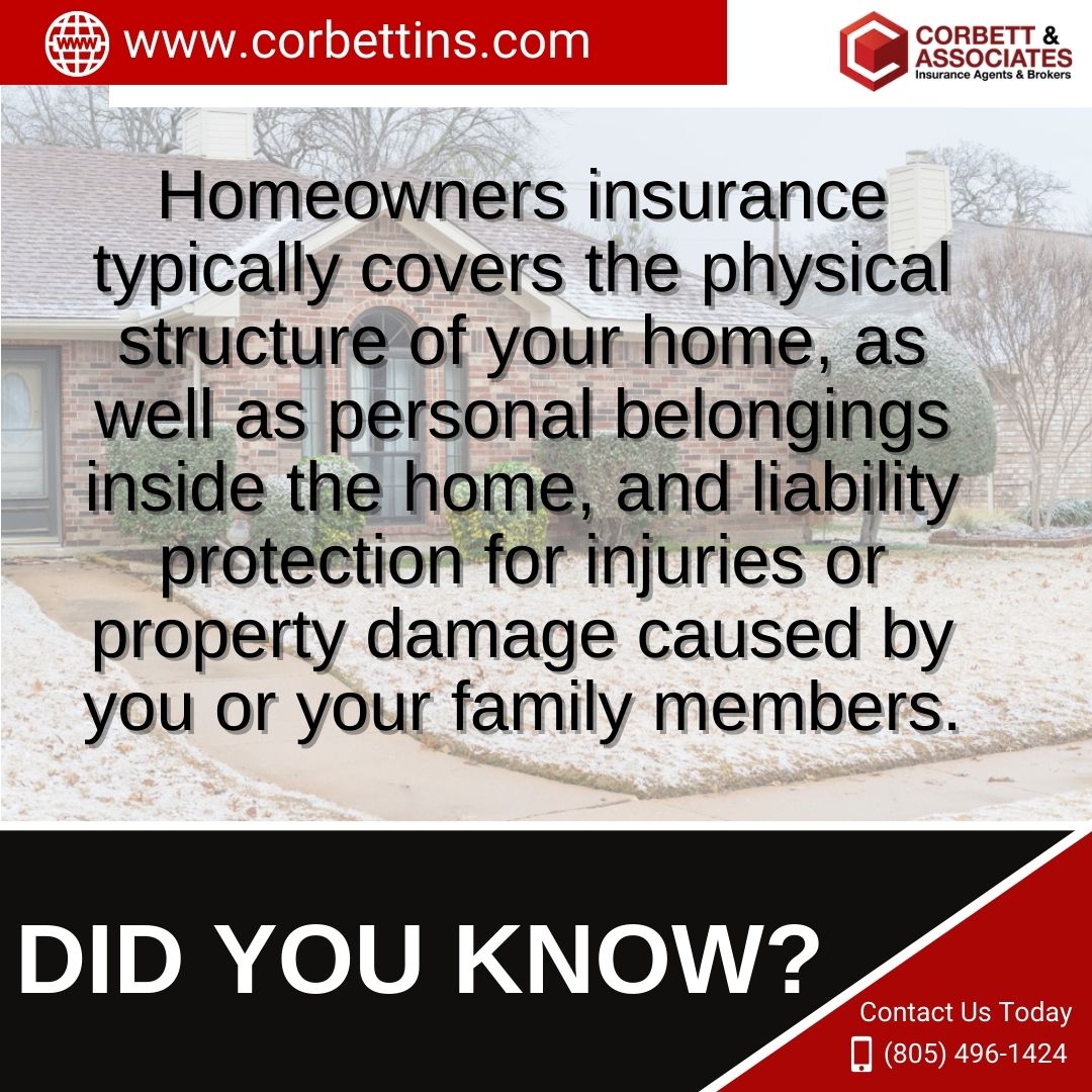 CorbettIns's tweet image. Homeowners insurance typically covers the physical structure of your home, as well as personal belongings inside the home &amp;amp; liability protection for injuries or property damage caused by you or your family members.

#CorbettInsurance #HomeInsurance #DidYouKnowFacts #newburypark