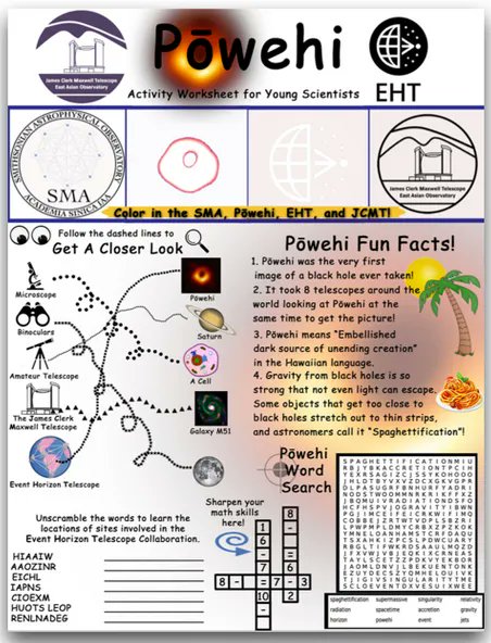 #BlackHoleWeek has been a blast and we can't wait to talk about Black Holes tomorrow at AstroDay from 10am - 4pm. If you can't join us tomorrow, feel free to download this Pōwehi activity sheet that you can do at home! 

Full res activity sheet: buff.ly/40Xj9oQ