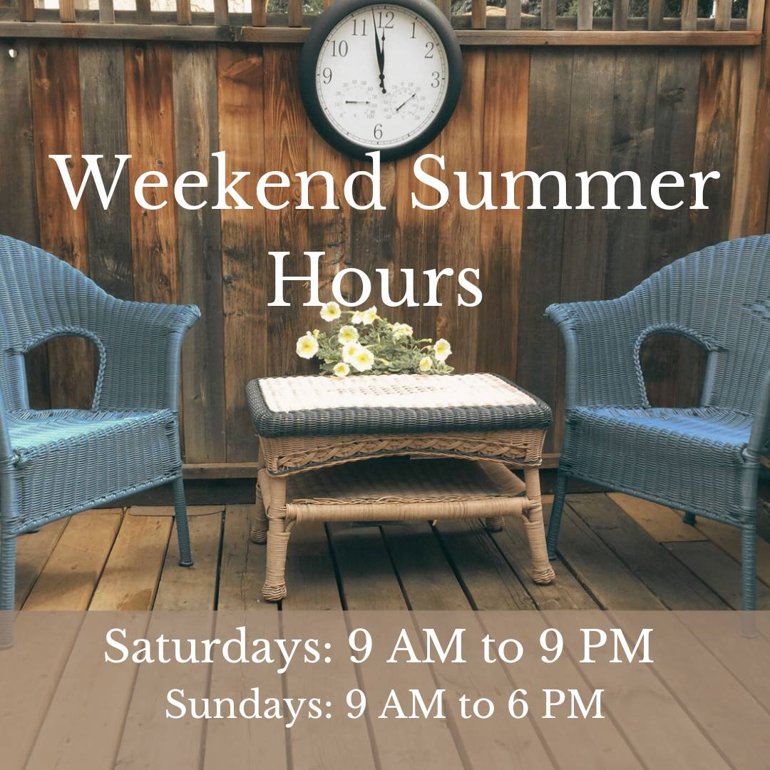 Exciting news! Starting this weekend we will be open until 9pm on Saturdays for the summer! Enjoy the evening on the block and pop by for a coffee, books and treats! 😎🌞