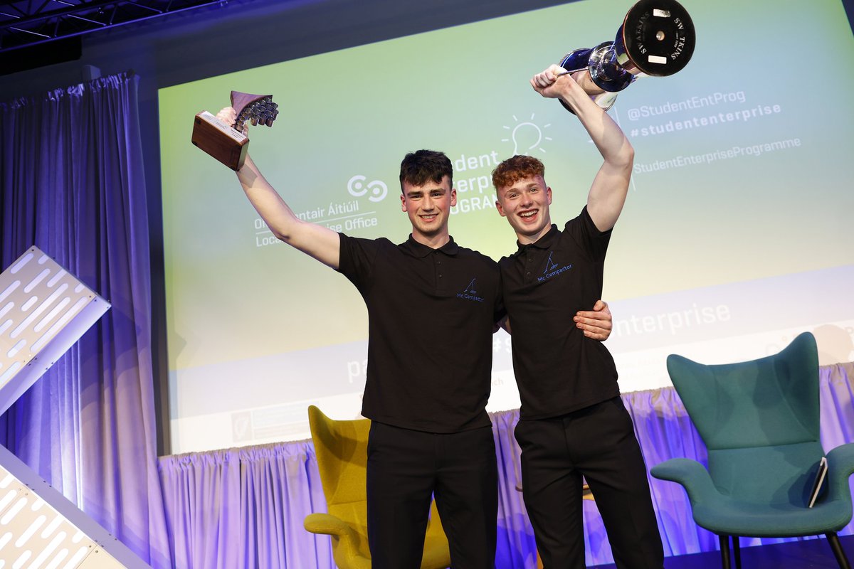 StudentEntProg's tweet photo. A HUGE well done to our Senior Category winners McCompactors.

Well done also to second-place award went to Colaiste Muire Student IDs from Colaiste Muire in Cobh, County Cork and third spot went to Hurlr from Heywood Community School in Laois.

#StudentEnteprise https://t.co/FSv96j44Z1