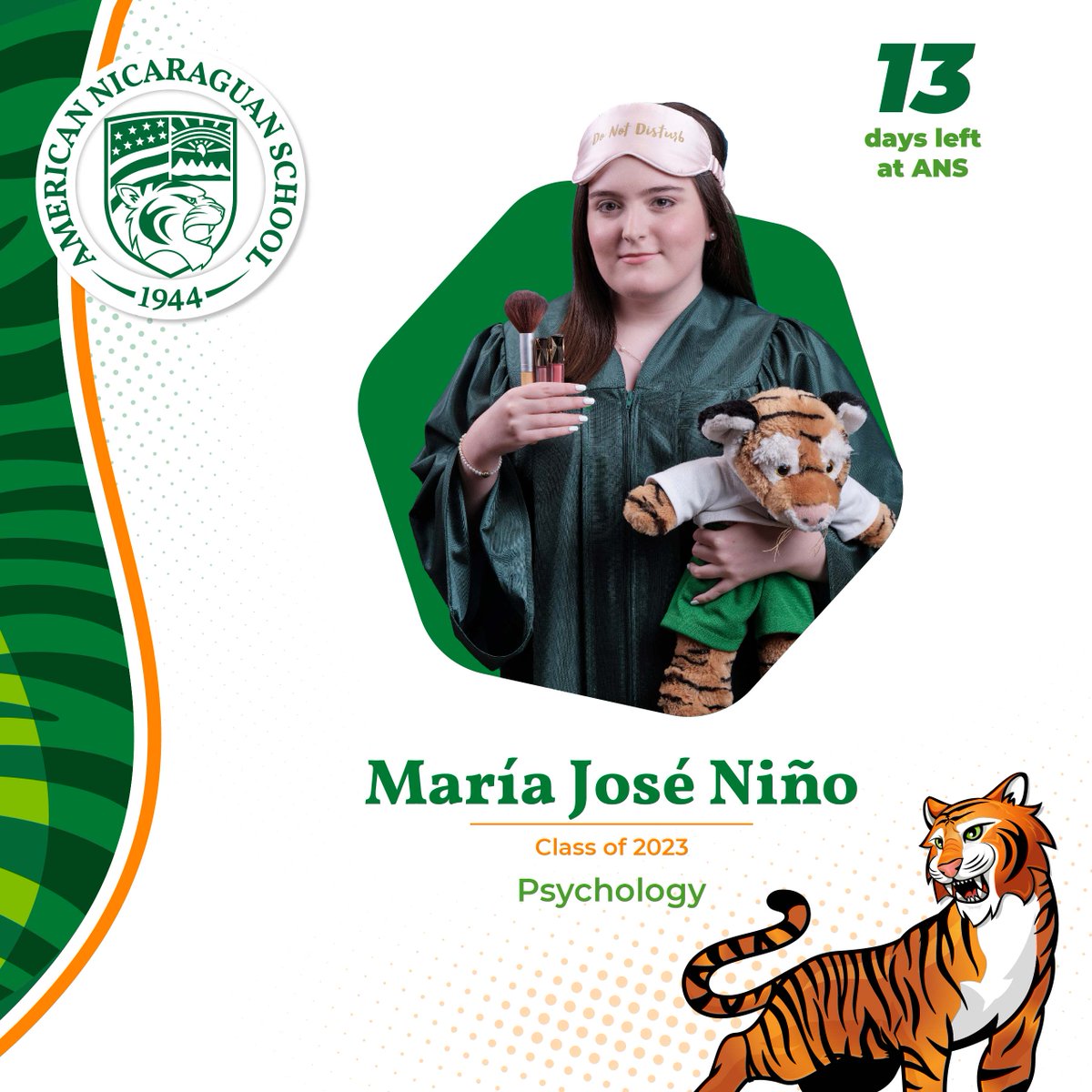 ans_tigers's tweet photo. It's #SENIORCOUNTDOWN time! María José Niño is in the spotlight today. She will be pursuing her studies in Psychology as her next chapter in life. We are #TIGERPROUD of her, and wish her the best on her upcoming journey. #THISISANS https://t.co/1kaMd0p5s6