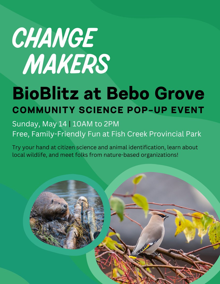 Join us at #BeboGrove in #FishCreekPark on May 14 for some good old fashioned, #CitizenScience fun 👩🏾‍🔬🌿🔬

At this free, #FamilyFriendly event, you can try your hand at animal identification, learn about #AlbertaWildlife, and meet like-minded folks! 🪶🔍🦫

#CalgaryEvents #YYC