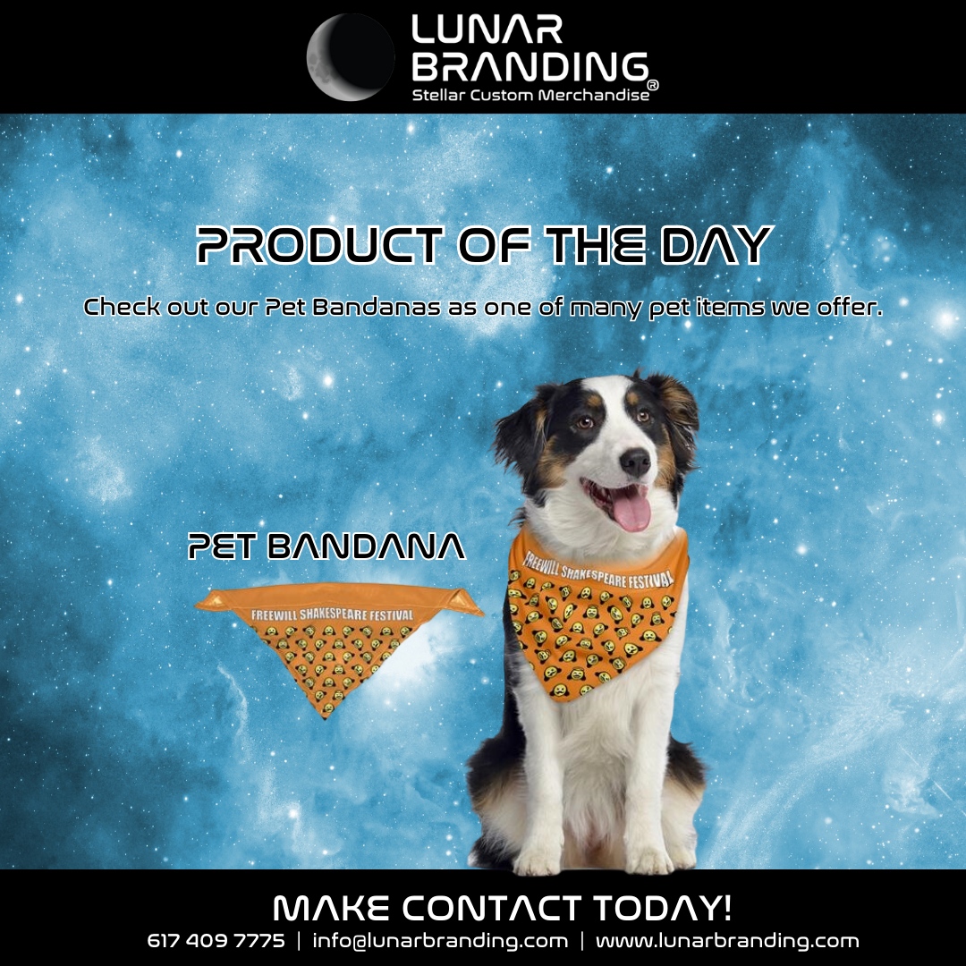 🐾🌕 Lunar Branding has gone to the dogs! 

Check out our Pet Bandanas, the perfect way to promote your brand while making your furry friend look adorable. 

#DogsofInstagram #PromoPets