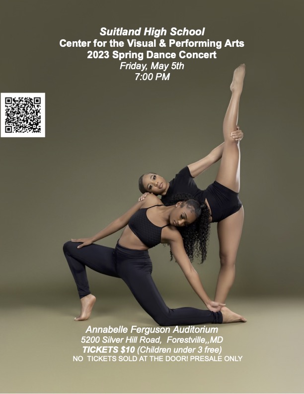 Join us tonight for the Suitland High School VPA Spring Dance Concert!  Tickets will not be sold at the door.  Please scan the QR code on the flyer to purchase tickets.  Showtime 7:00 p.m. <a href="/pgcps/">PGCPS</a> @PGCPS_DCPA <a href="/PGCPSCurriculum/">PGCPS Department of Curriculum and Instruction</a> <a href="/CVPA/">CVPA_SuitlandHS</a> <a href="/SuitlandHigh1/">SuitlandHigh</a>