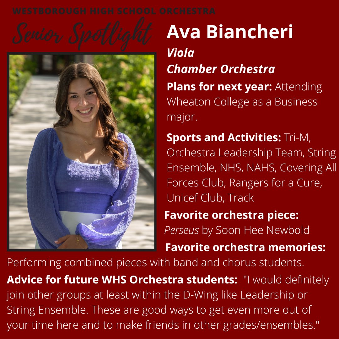 We’re kicking off our 2023 senior spotlight series by celebrating violist, Ava Biancheri. Congratulations, Ava! We are proud of you!! 🎻🎵🎉