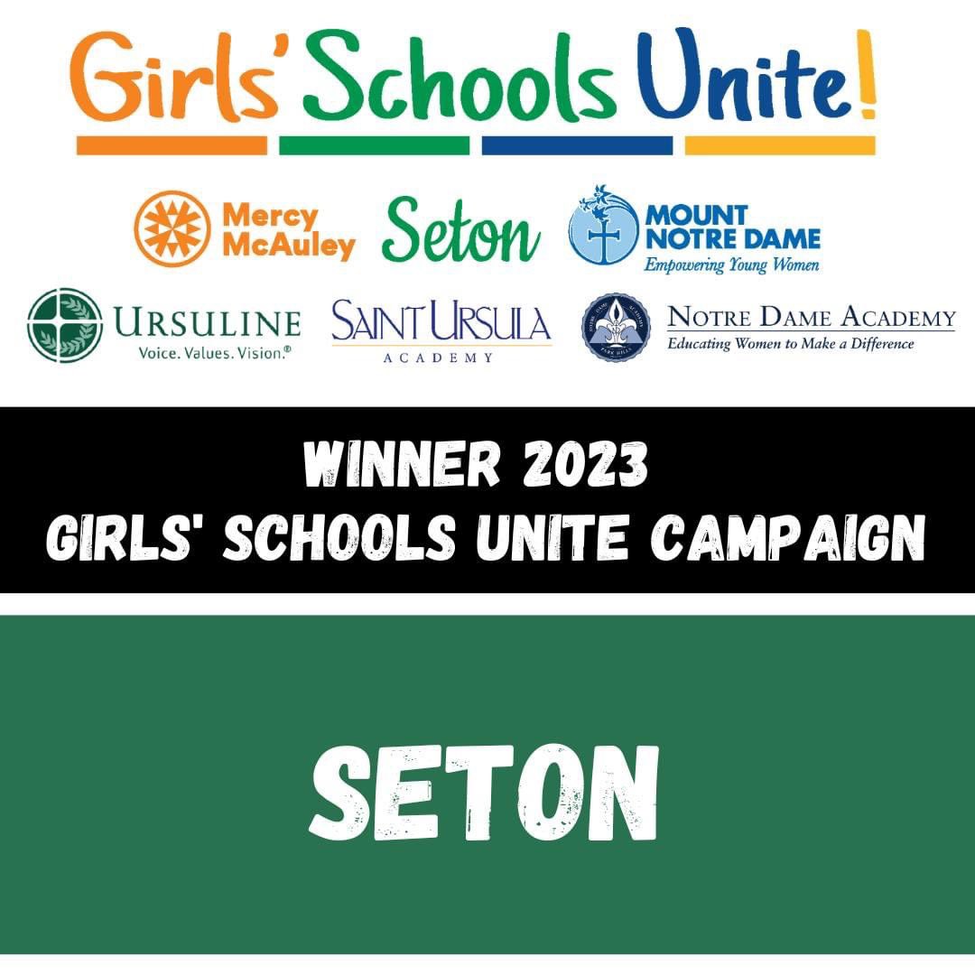 THANK YOU SETON ALUMNAE! We are so grateful to our INCREDIBLE Seton community for helping WIN Girls' Schools Unite! We are so proud to work with this wonderful group of schools to raise a combined $478,792 for all-girl's Catholic education!! Congratulations to all the schools!!