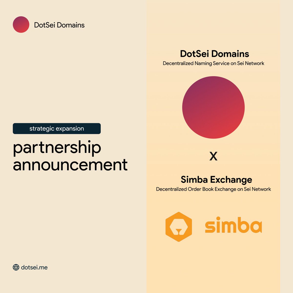 Ahoy Seafarers! 🛳️

We are thrilled to announce our partnership with @simba_exchange ⚓️

Together, we'll sail the <a href="/SeiNetwork/">Sei</a> seas, with Dotsei's decentralized domain name service guiding our way and Simba's Order Book Dex navigating us to success! 🧭
