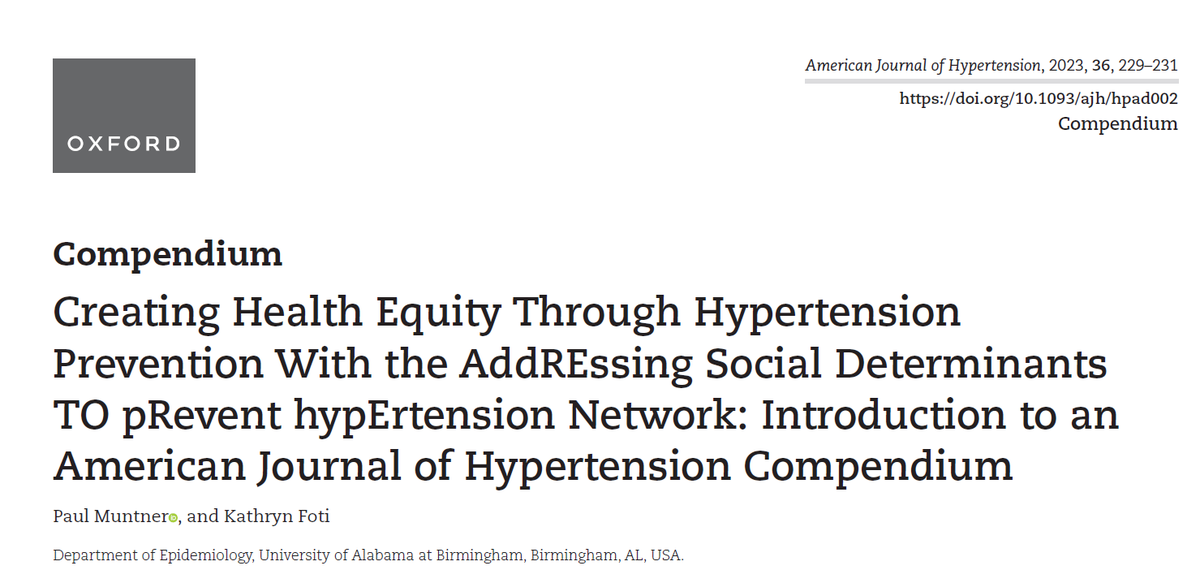 American Journal of Hypertension (@amjhypertension) on Twitter photo #IssueHighlights
<a href="/MuntnerPaul/">Paul Muntner</a> and @FotiKat introduce the compendium academic.oup.com/ajh/article/36…
#Free #OpenAccess
This follows <a href="/American_Heart/">American Heart Association</a> call for a 'Health Equity Research Network' which funded the AddREssing Social determinants TO pRevent hypErtension (RESTORE) Network #IssueHighlights
<a href="/MuntnerPaul/">Paul Muntner</a> and @FotiKat introduce the compendium academic.oup.com/ajh/article/36…
#Free #OpenAccess
This follows <a href="/American_Heart/">American Heart Association</a> call for a 'Health Equity Research Network' which funded the AddREssing Social determinants TO pRevent hypErtension (RESTORE) Network