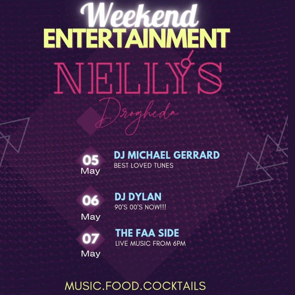 michaelGerrard9's tweet photo. This weekend line up at Nellys in Drogheda.👇
#LouthChat #Nellys #MichaelGerrard https://t.co/DXOqW1gMLk