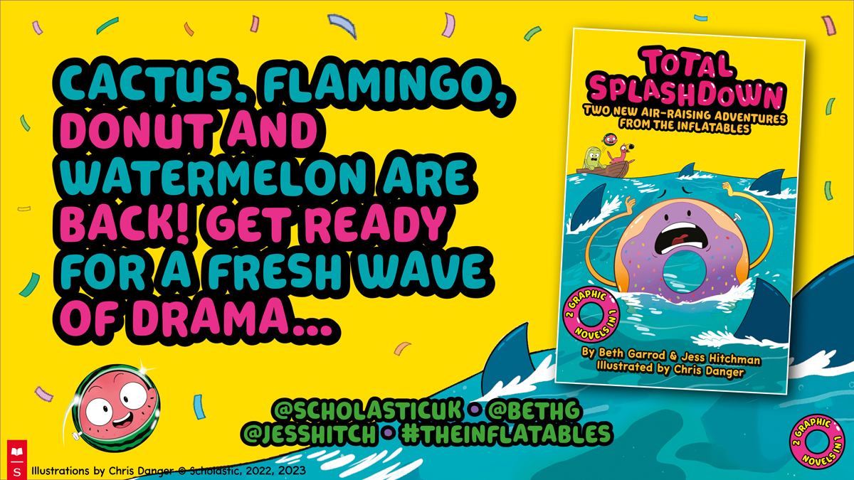 Get ready for a fresh wave of drama… The Inflatables are BACK! Total Splashdown, a hilariously action-packed graphic novel bind-up, is out today. Pick up your copy now 🦩 @bethg @jesshitch #TheInflatables