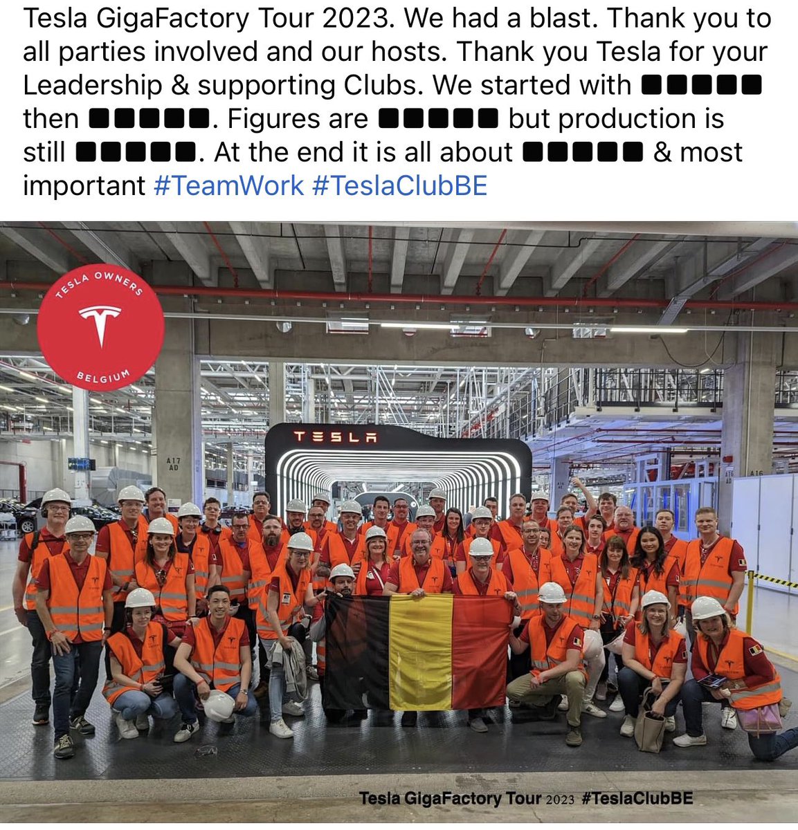 Thank you all for great time ! Tesla GigaFactory Tour 2023. We had a blast. Thank you to all parties involved and our hosts. Thank you #Tesla poke <a href="/elonmusk/">Elon Musk</a> for your Leadership &amp; supporting Clubs #TeamWork #TeslaClubBE m.facebook.com/story.php?stor…