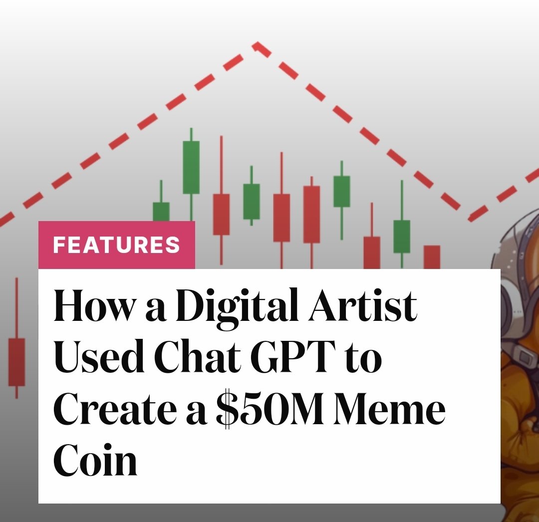 OnTheBlokkchain's tweet photo. A man used #ChatGPT to create a #memecoin on a $69 budget. It now has a market cap of $50M 🔗 to the article in the 🧵 below✌🏽#OnTheBlokkchain #W3BS #NFTs #Defi #Metaverse #BlockchianTech
#Web3Community #CryptoNews https://t.co/OHD6sIICE5