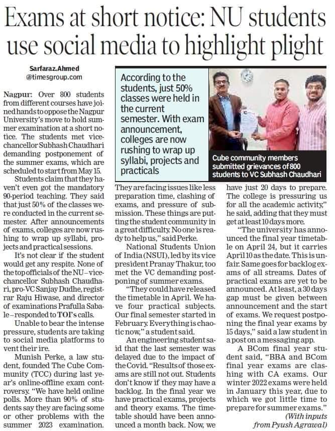 bolsarfaraz's tweet photo. Nagpur University at it again. It has announced exam timetable at a short notice leaving many students in the lurch. @TOI_Nagpur #postponedsummerexams https://t.co/cOVt5nVOkn