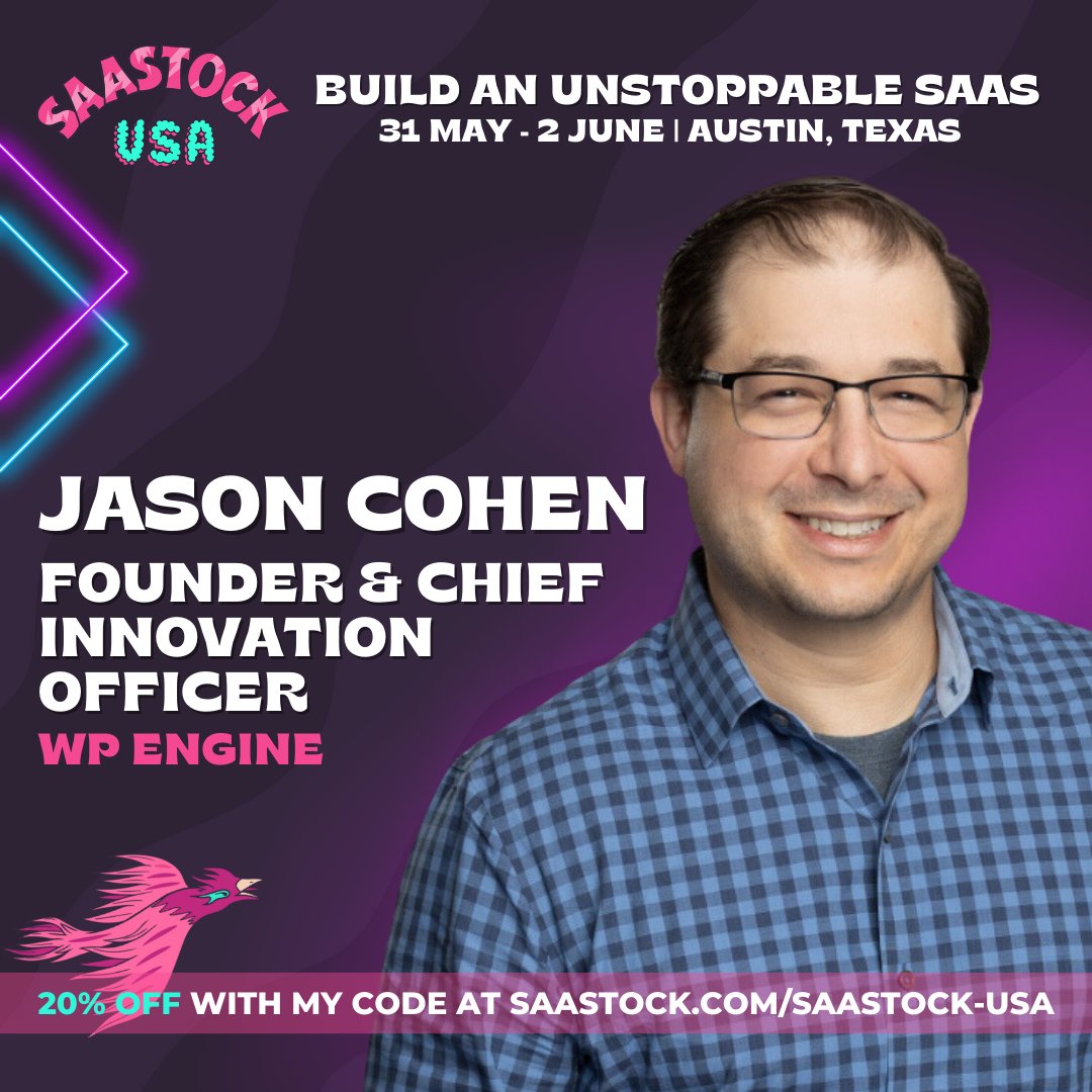 I'm excited to be unveiling a new framework for creating a simple but effective strategy for products and companies in a keynote for SaaStock on May 31 here in Austin.

Here's a 20%-off coupon if you want to come: JasonCohen-SAVE20

saastock.com/saastock-usa/