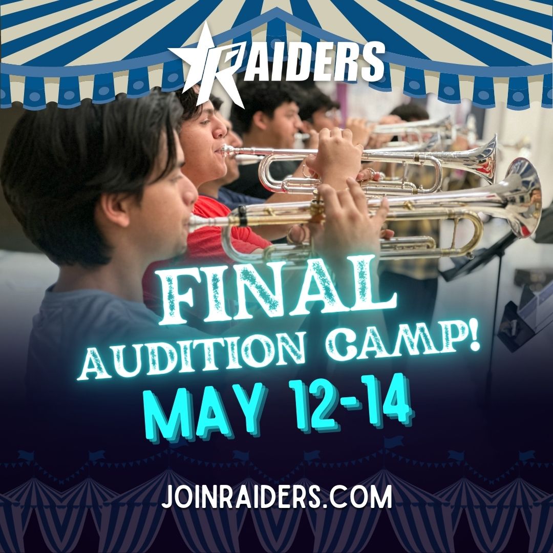 It's not too late to march DCI this summer! Our FINAL audition camp is next weekend, May 12-14 in New Jersey— don't miss your chance to join Raiders! Sign up here — buff.ly/3W2Scxt