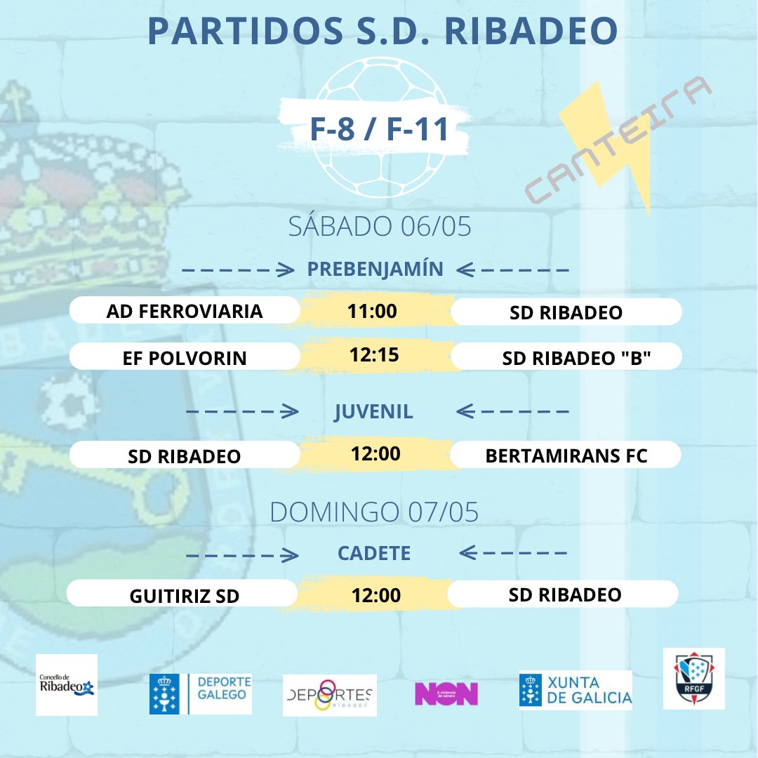 SD_Ribadeo's tweet photo. 🏟 Canteira | Cantera

SD Ribadeo 🔵⚪️ | Barres CF 🔴🔵

📝 Aquí os dejamos los partidos de nuestra base para este fin de semana. https://t.co/K8uH2oltNh